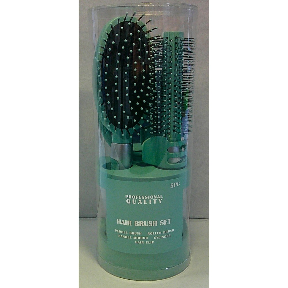 5-Piece Hair Brush‎ Set, Adults and Teens, Mintish Green